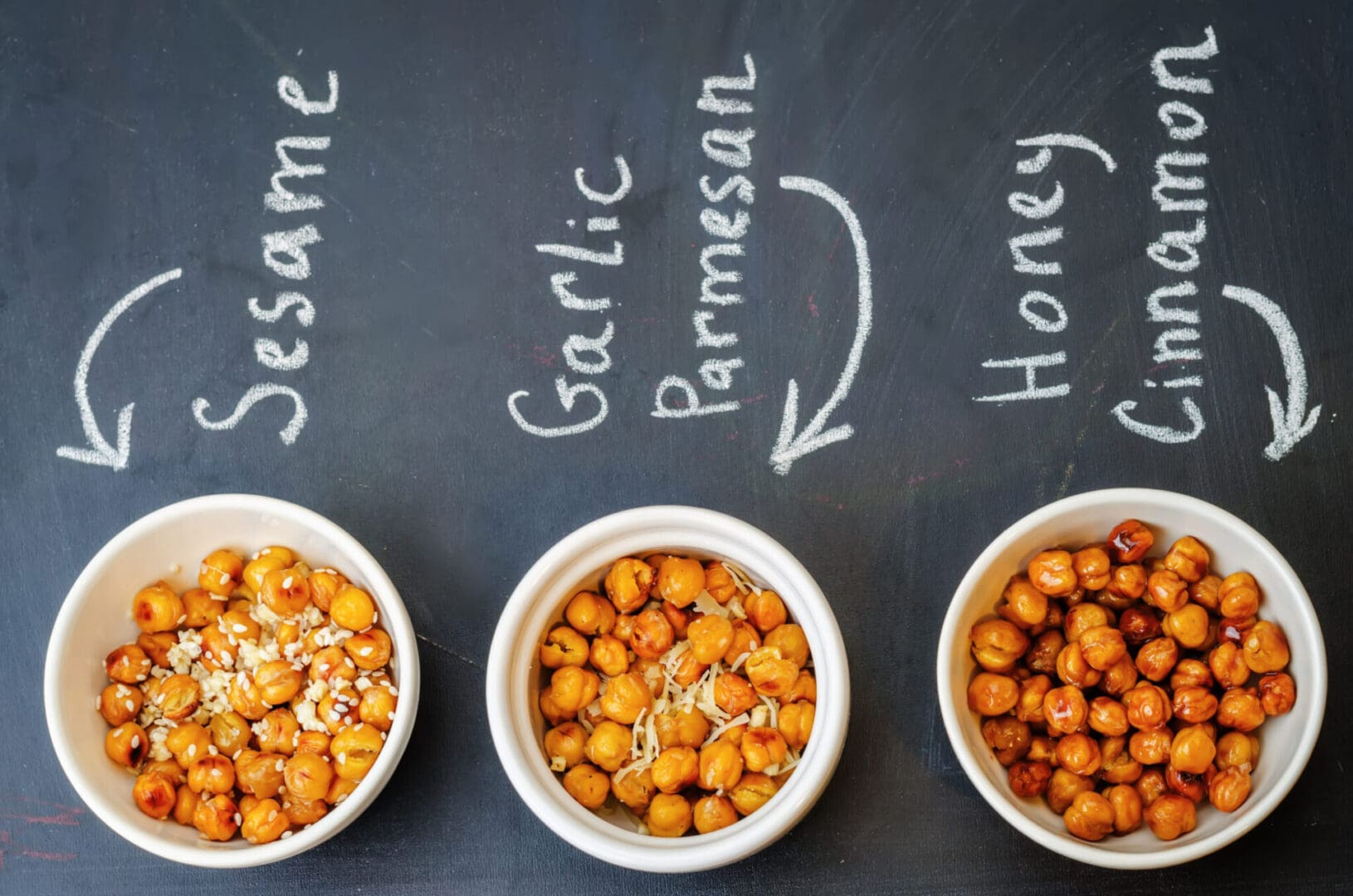 Roasted chickpeas with various seasonings.