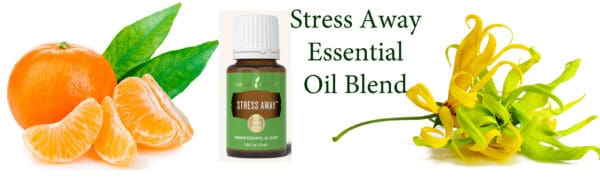 A bottle of essential oil with the words stress away on it.