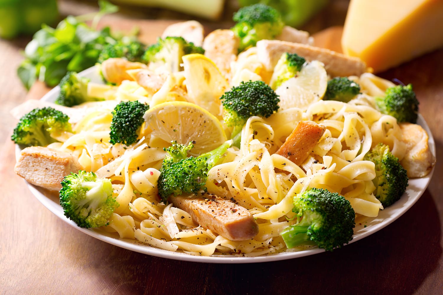 Chicken, broccoli, and lemon pasta dish.