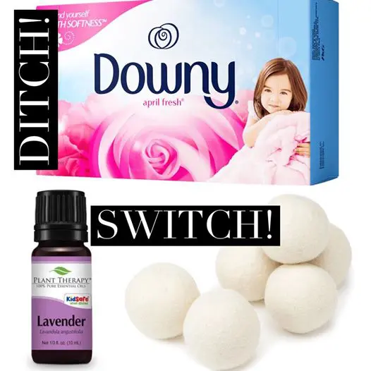 Here's an alt tag for the image: `Downey fabric softener vs. lavender oil and wool dryer balls`