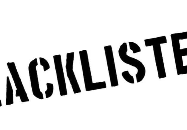 Blacklisted rubber stamp graphic.