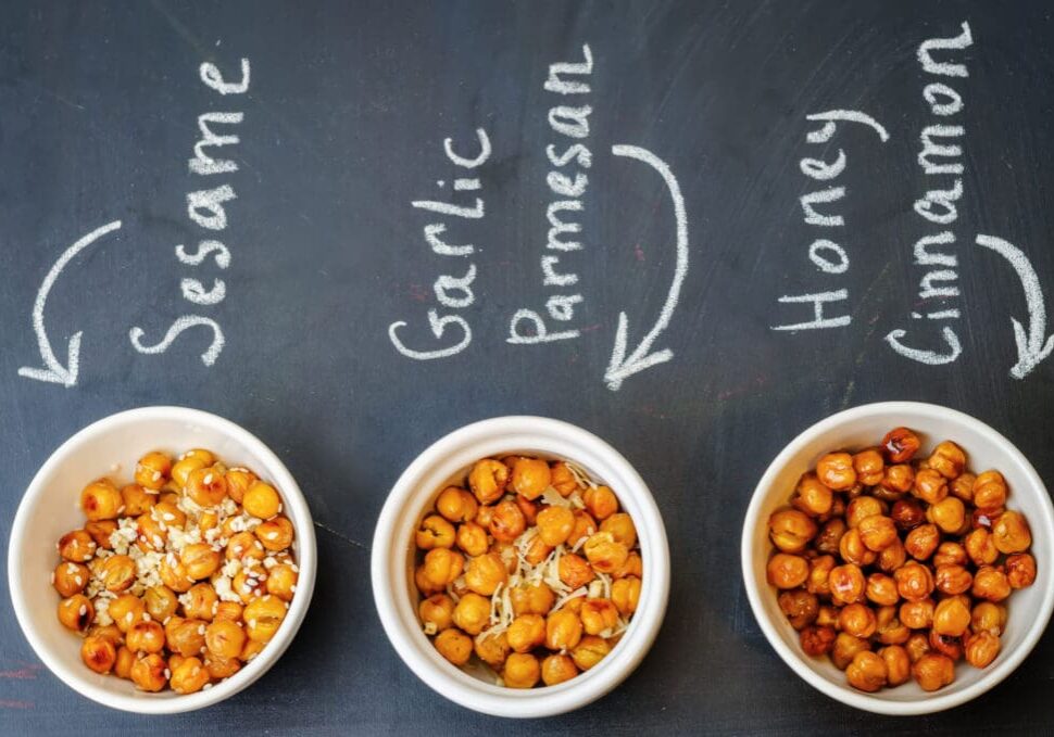 Roasted chickpeas with various seasonings.