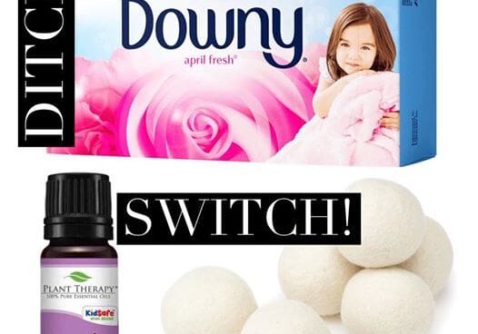 Here's an alt tag for the image: `Downey fabric softener vs. lavender oil and wool dryer balls`