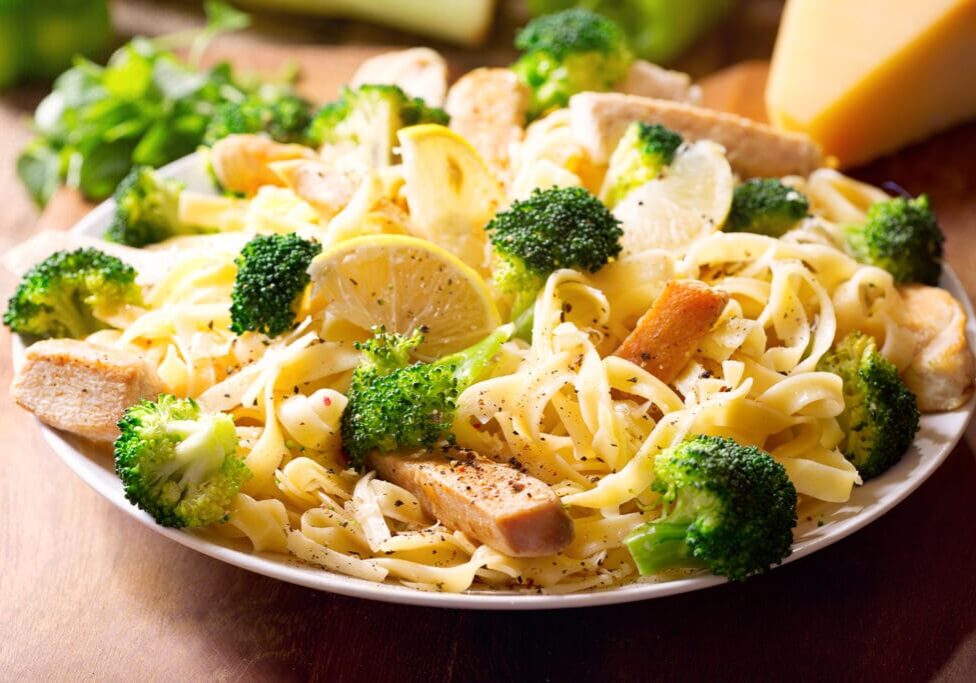 Chicken, broccoli, and lemon pasta dish.